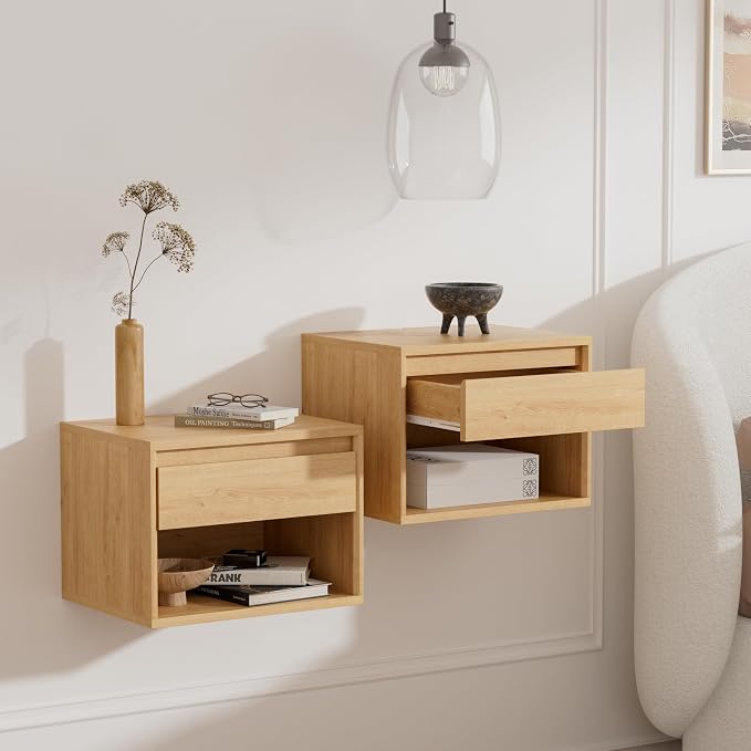 Floating Nightstand Set of 2, Wall Mounted Bedside Table by EYYTHUNG