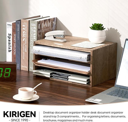 KIRIGEN Wooden Desktop Organizer Paper Storage Letter Tray File Sorter - Image 5