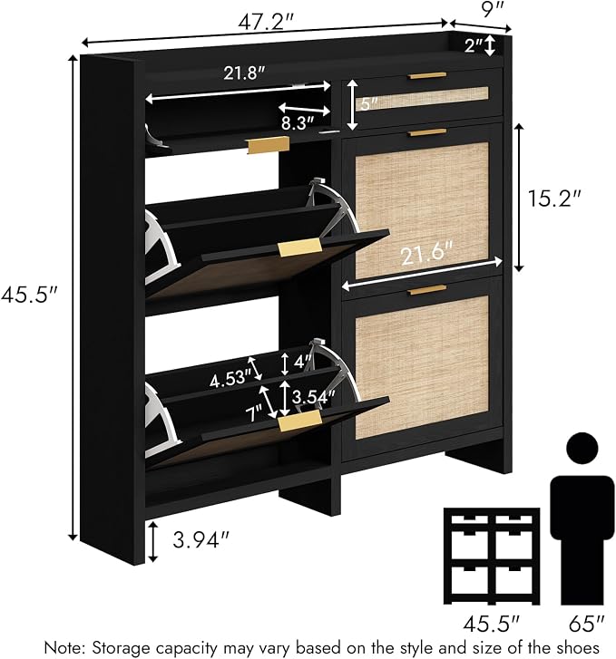HOKYHOKY Large Rattan Shoe Storage Cabinet - Image 2