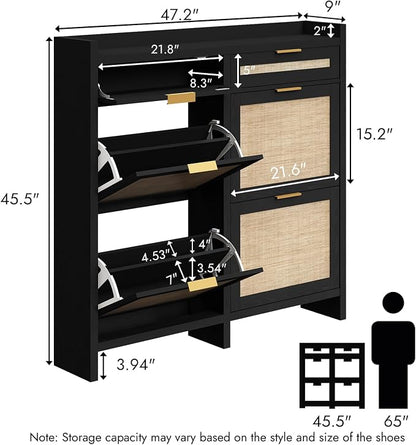 HOKYHOKY Large Rattan Shoe Storage Cabinet - Image 2