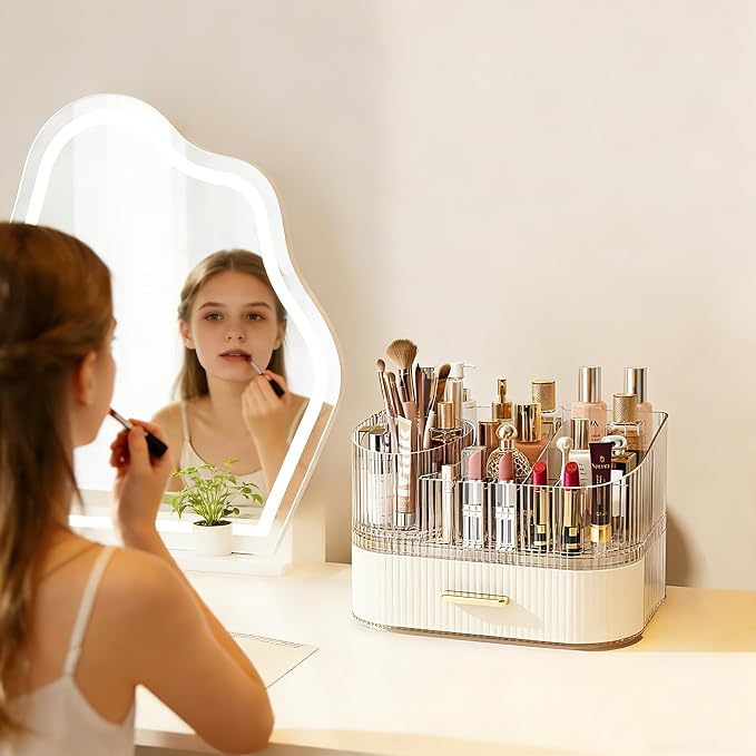 Makeup Organizer with 360° Rotating Brush Holder and Stackable Drawers - Image 5