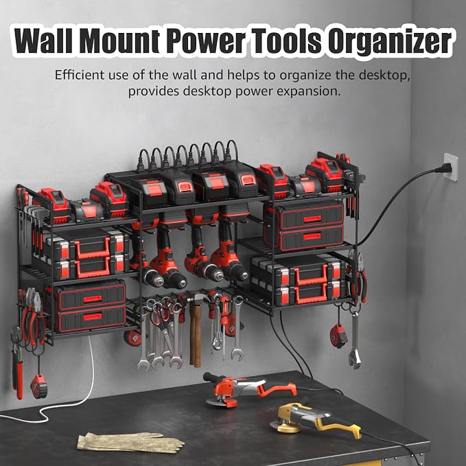 CCCEI Black Power Tool Organizer Wall Mount, Large Tools and Battery Storage - Image 3