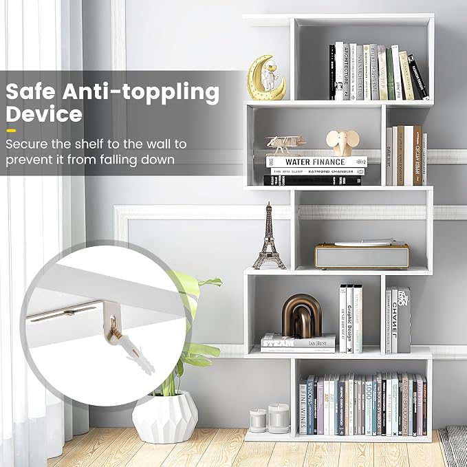 5-Tier Geometric Bookcase, 62.5” Freestanding Room Divider Bookshelf - Image 4
