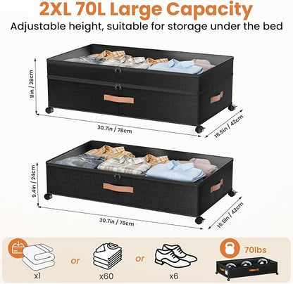 Under Bed Storage with Wheels, 72L XXL Under the Bed Storage Containers Large - Image 2