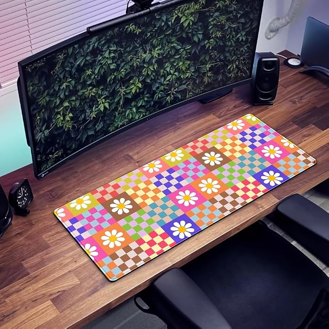Pink Desk Mat Trendy Checkered Aesthetic Desk Pad Computer Large Mouse Pad - Image 7