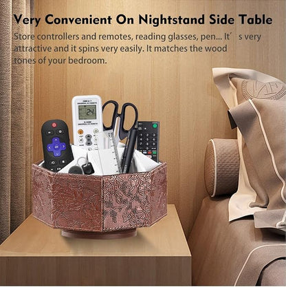 PU Leather Remote Control Holder, 360 Degree Spinning TV Remote Caddy, 9 Grids - Image 5