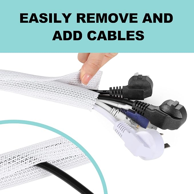 AGPTEK White Cable Sleeve Cover, 2 Pack 5ft - Image 4