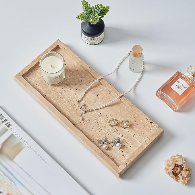 Natural Small Travertine Tray for Bathroom Vanity and Kitchen Sink, Stone - Image 6