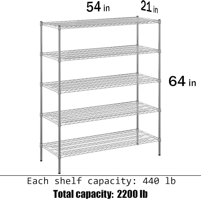 21" Deep x 54" Wide x 64" Height Wire Shelving Kit | 5-Tier | NSF Commercial - Image 3