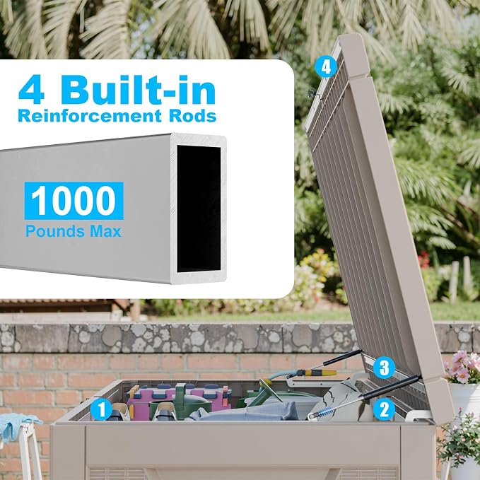 320 Gallon Large Deck Box, Resin Outdoor Storage Box - Image 4