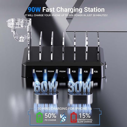 Catlyn Charging Station for Multiple Devices, 6-Port 90W Fast Charger Stations - Image 2