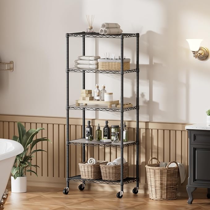 SINGAYE 5 Shelves Storage Shelf Wire Closet Bathroom Organizers Metal Pantry - Image 2