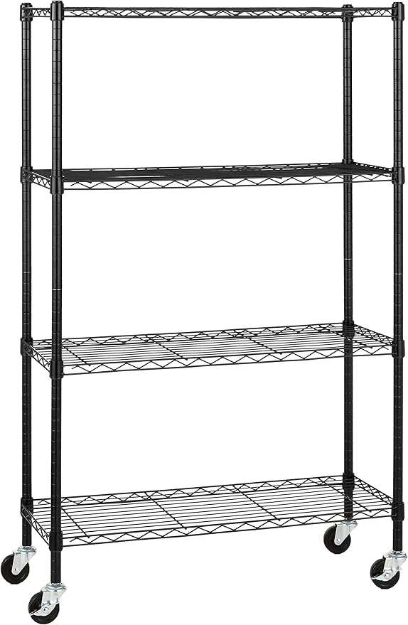 Amazon Basics 4-Shelf Adjustable, Heavy Duty Storage Shelving Unit on 3'' Wheel by AmazonBasics