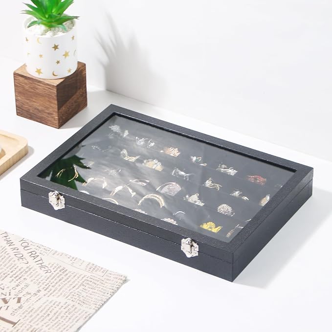 Coward Ring Earring Jewelry Organizer Box, 35 Grids Dustproof Display Holder - Image 4