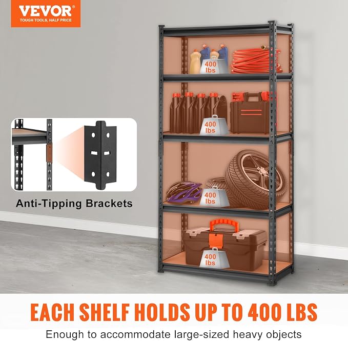 VEVOR Storage Shelving Unit, 5-Tier Adjustable, 2000 lbs Capacity, Heavy Duty - Image 4