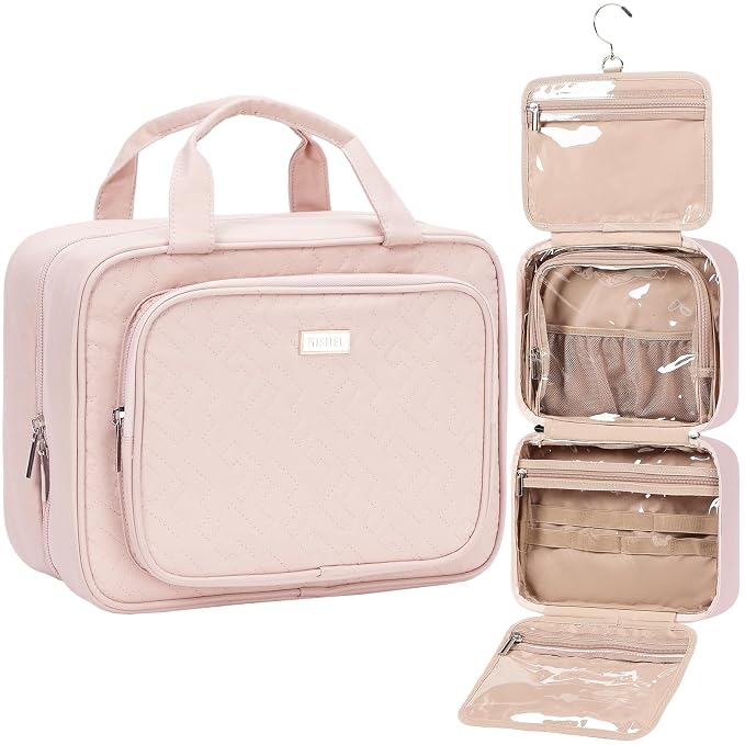 NISHEL Travel Toiletry Bag for Women, Makeup Essentials Organizer, Hanging Case by NISHEL