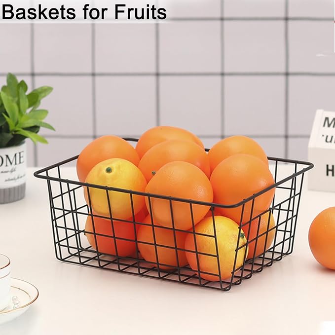 Wire Baskets for Organizing, 4 Pack Household Pantry Basket Black Metal Storage - Image 4