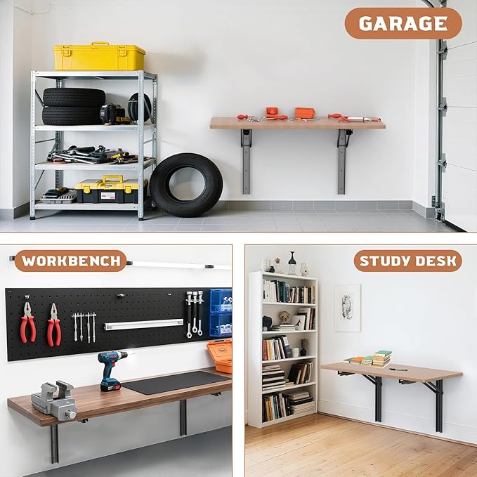 TORACK Heavy-Duty 18 inch Folding Wall Shelf Brackets, Space-Saving Collapsible - Image 2