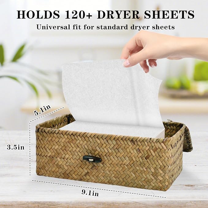 Dryer Sheet Holder, Woven Seagrass Dryer Sheet Container - Image 2