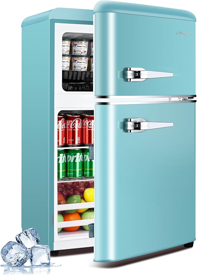 3.2 Cu.Ft Refrigerator, Retro Double Door Fridge by Anypro