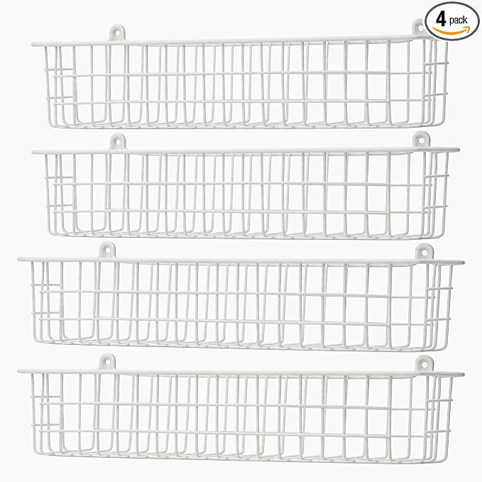 Spice Rack Organizer Wall Mount, 4 Pack White Storage Basket by Unknown