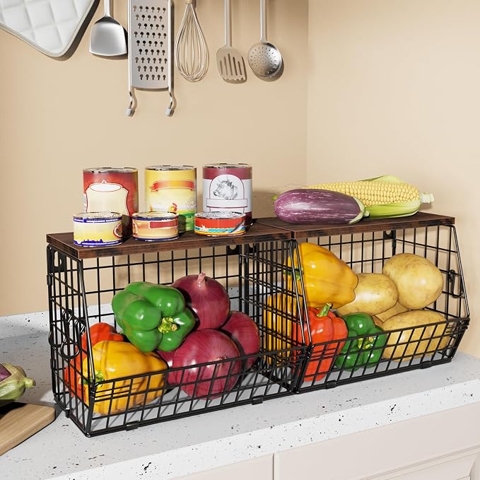Mefirt Fruit Bowl, Stackable Wall Mounted Fruit Basket of Smooth Wood Lid - Image 7