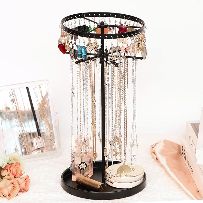 360 Rotating 2-Tier Jewelry Organizer Stand, Large Earring Holder Organizer by 17Dec