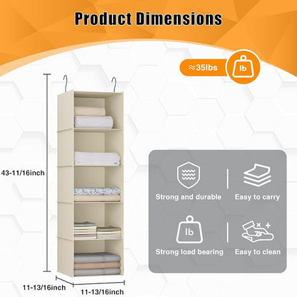 Hanging Closet Organizer, Easy Mount Foldable 5-Shelf Hanging Closet Wardrobe - Image 3