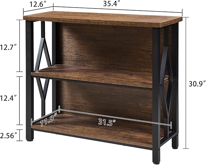 HOMISSUE Bookshelf, 3-Tier Rustic Short Bookshelf, Industrial Shelf Bookcase - Image 2
