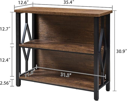 HOMISSUE Bookshelf, 3-Tier Rustic Short Bookshelf, Industrial Shelf Bookcase - Image 2