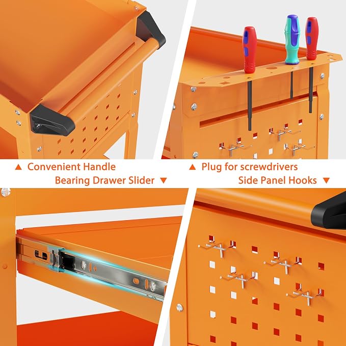 3 Tier Rolling Tool Cart with Drawers, Heavy Duty Utility Cart on Wheels - Image 6