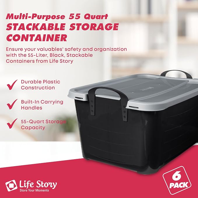 Life Story 6 Pack Heavy Duty Stackable Storage Bin, 55 Quart Home Organizer - Image 2