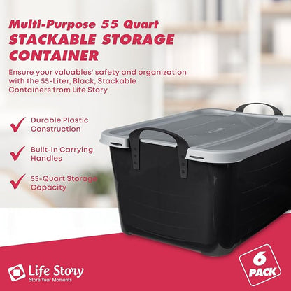 Life Story 6 Pack Heavy Duty Stackable Storage Bin, 55 Quart Home Organizer - Image 2