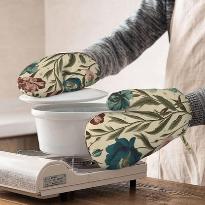 Floral Print Oven Mitts Set of 2, Heat Resistant Silicone Oven Mittens Gloves - Image 8