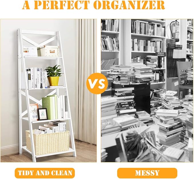 Tangkula 4-Tier Ladder Shelf Bookcase Leaning Free Standing Wooden Frame Decor - Image 9