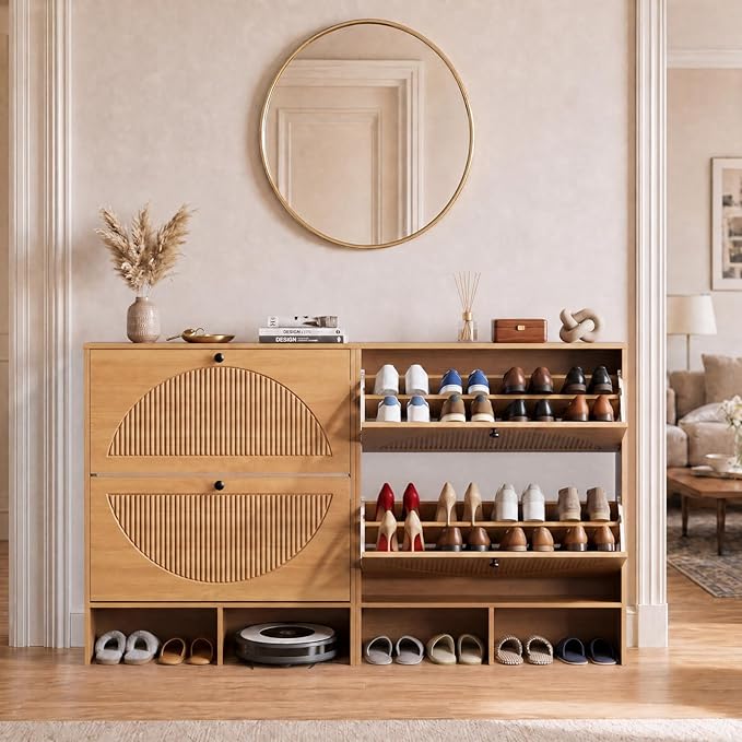 GRUSIGN Shoe Cabinet with 2 Flip Drawers, Narrow Shoe Cabinet Storage - Image 6