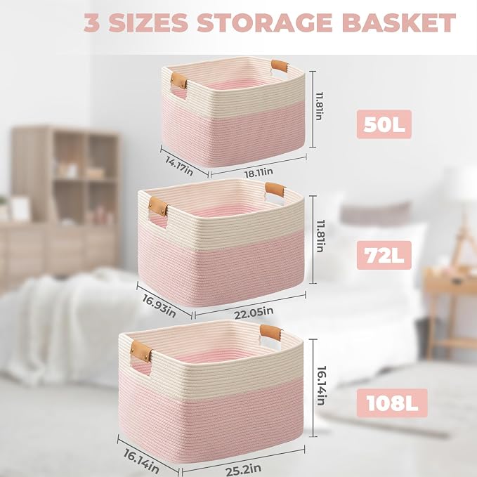 danpinera Woven Rectangle Storage Basket, Large Blanket Basket - Image 3