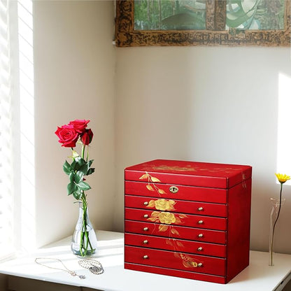 Hand-drawn rose wood jewelry box 6-Layer Jewelry Organizer - Image 4