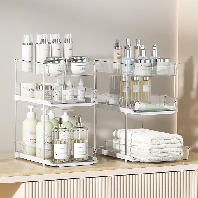 Delamu 2 Sets of 3-Tier Bathroom Under Sink Organizers and Storage, Pull Out - Image 2