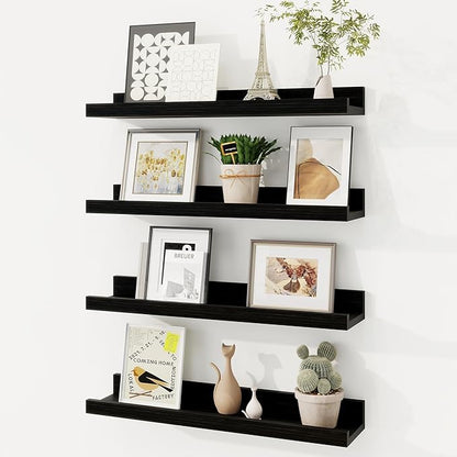 Fun Memories Picture Ledge Shelf, Solid Pine Wood Floating Shelves Set of 4 by FunMemories
