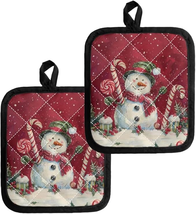 Christmas Snowman Candy Cane Pattern Pot Holders Set of 4 Heat Resistant by Jndtueit