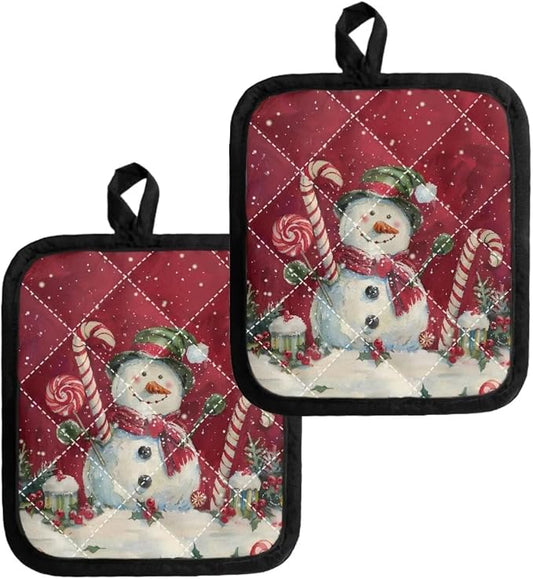 Christmas Snowman Candy Cane Pattern Pot Holders Set of 4 Heat Resistant by Jndtueit
