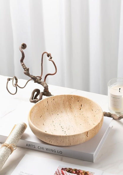 Natural Travertine Decorative Bowl 7.8", Handmade Stone Catchall Bowl - Image 7