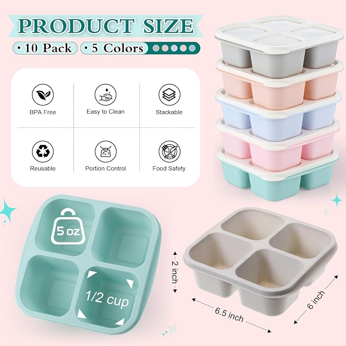 Honeydak 10 Pack Snack Container 4 Compartment Reusable Bento Snack Boxes - Image 2