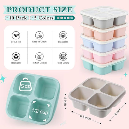 Honeydak 10 Pack Snack Container 4 Compartment Reusable Bento Snack Boxes - Image 2