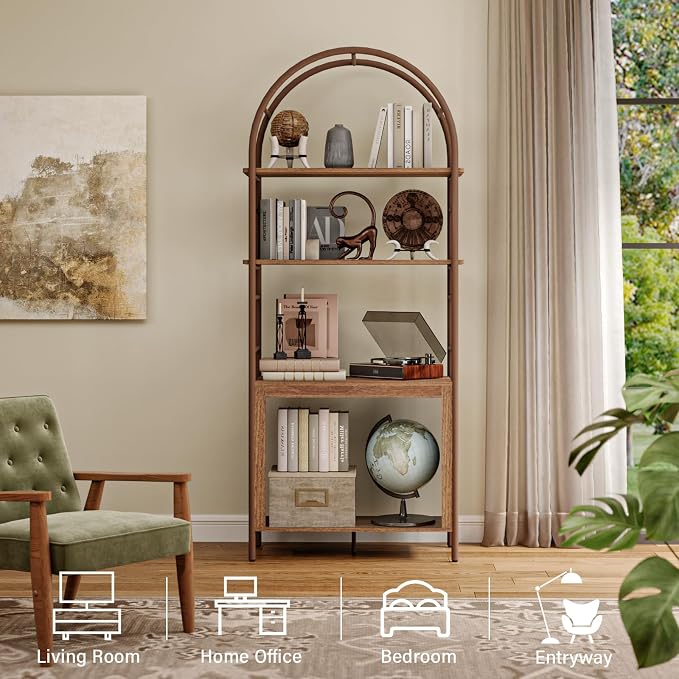 BREEZEHEAT 4-Tier Arched Bookshelf, Floor Standing Open Display Storage Shelf - Image 5