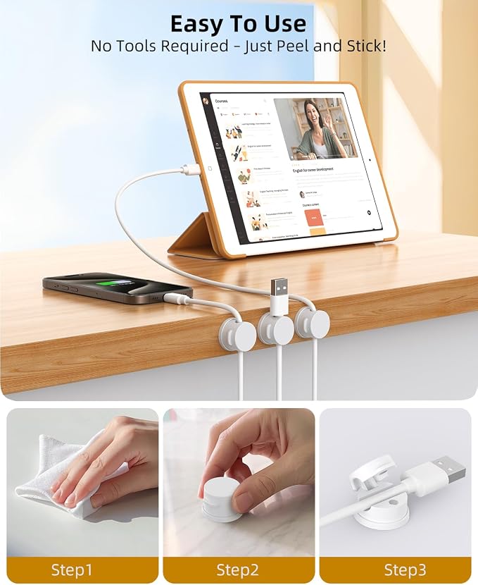 Cord Organizer, Rotatable Cable Organizer 8 Pack, No-Residue Adhesive Spring - Image 5