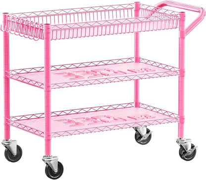 YNN Pink Rolling Cart, 990Lbs 3 Tier Heavy Duty Metal Cart - Image 7