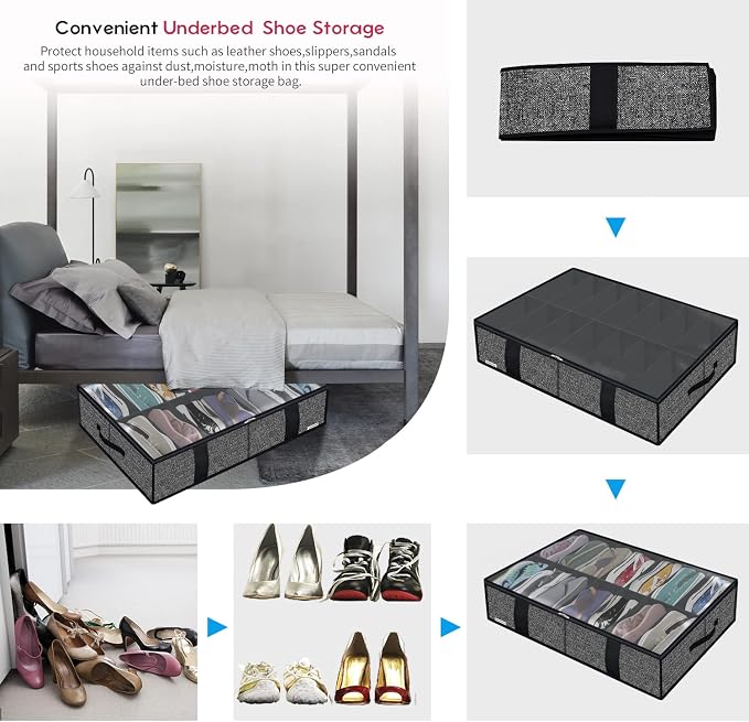 Onlyeasy 2 Pack Under Bed Shoes Storage Bag Organizer, Collapsible Shoe Boot - Image 6