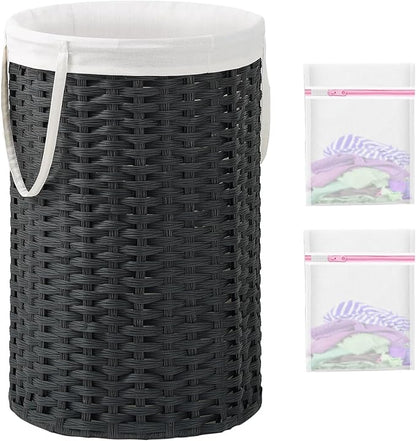 34.3 Gal Large Laundry Hamper Laundry Basket Round Handwoven Wicker Laundry by SETVSON